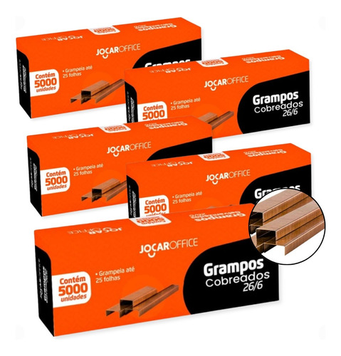 Grampo Cobreado 26/6 5000 Grampos Kit 5 Caixas Resistente
