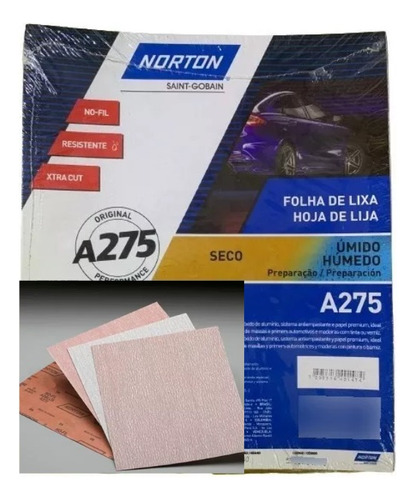 25 Folhas Lixa Norton Seco A275 Grão 220 Pacote C/25unidades