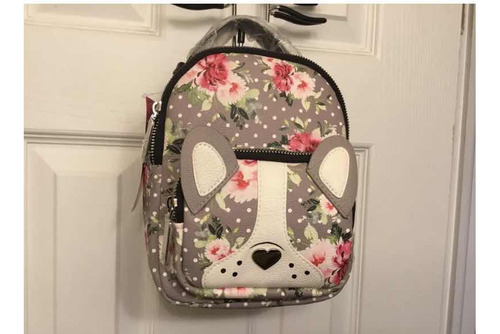 Mini Mochila Betsey Johnson Gris Multi Perro Frenchi En Caja