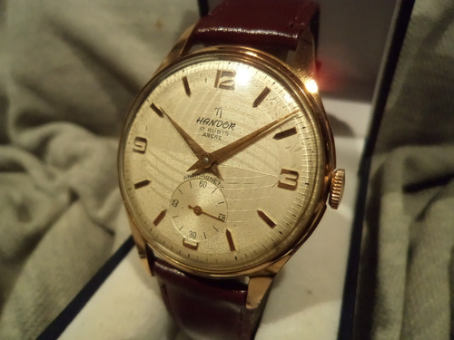 Precioso Reloj Handor Antiguo 1955 Oro Plaque 18k Seminuevo! Bordó Oro Rosado Champagne (Usado)