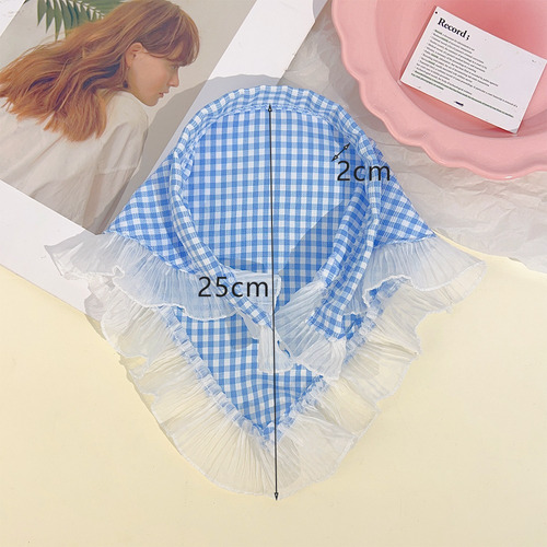 Turbante Triangular A Cuadros De Encaje A La Moda Para Mujer