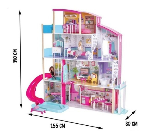 Casa Para Muñecas Resbaladilla 4 Niveles 65 Accesorios