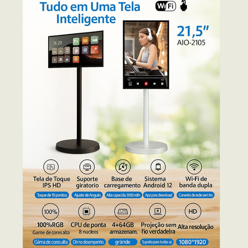 Tela Inteligente Giratória 21.5 Ips Fhd Touch Android