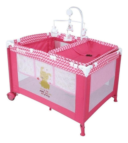 Cuna Corral D Bebe Zoo Baby Movil Musical Color Rosa