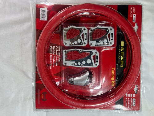 Imagen 4 de 8 de Cubre Volante Pomo Palanca Cambio Kit Tuning Auto Rojo K680