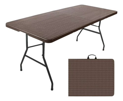 Mesa Plegable Top Living de Plástico 1.80 cm Transportable Tipo Portafolio Superficie Simil Ratán Color Café