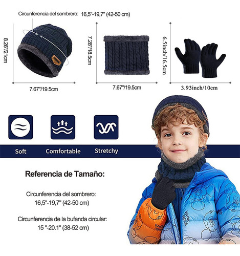 3 Piezas Gorros De Invierno Niños Con Bufanda Y Guantes