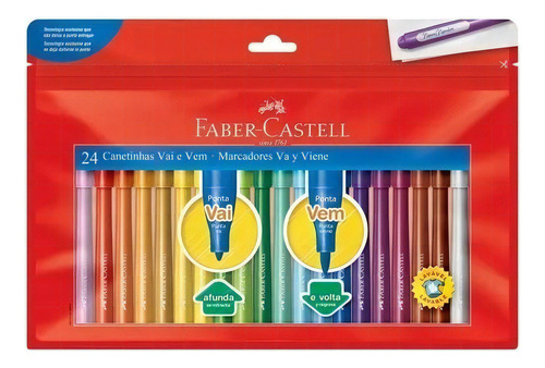 Canetinhas Faber Castell 24 Cores Hidrocor Ponta Vai E Vem