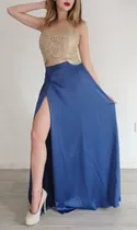 Comprar Vestido Largo Elegante Top Y Falda Tajo Mujer Moda Pasion