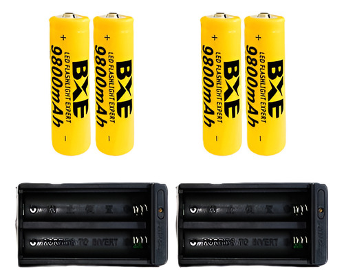 4pcs Bxe 9800mah 18650 Li-ion 3.7v Baterías + 2 Cargadores D