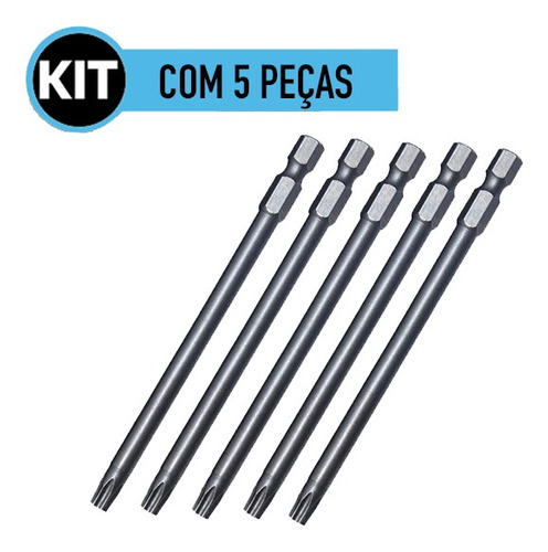 Pacote Com 5 Pecas Bits Torx Longo T15 X 100mm Enc1/4