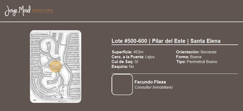 Lote Perimetral Bueno #500-600 - Pilar Del Este - Santa Elena - 453m2 #id 8958