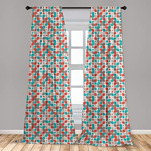 Retro Window Curtains, Old  Ed Style Abstract Mosaic Gr...