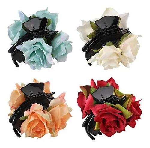 Paquete De 4 Lazos De Plástico Para El Pelo, Diseño De Flore