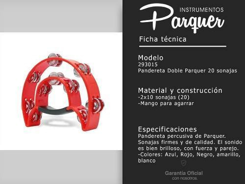 Pandereta Parquer Doble Sonaja Medialuna Roja Cuota