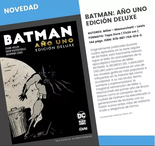 Batman: Año Uno Deluxe (tapa Dura) - Miller, Mazzucchelli
