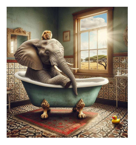 Vinilo 60x60cm Elefante Bañera Take A Bath Leon Shower