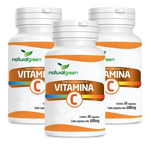 Vitamina C Kit 3 Unidades Natural Green 180 Cápsulas 600mg