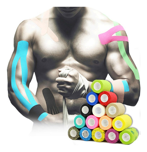 Fita Bandagem Elástica Adesiva Kinesio Tape Dor Muscular Cor Azul