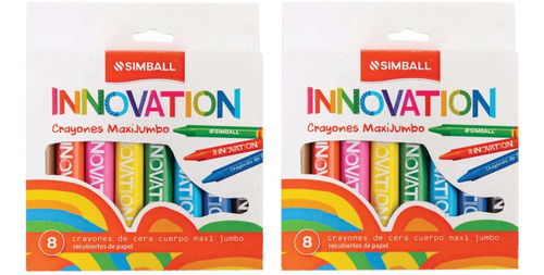 2 Cajas De Crayones Simball Innovation Maxi Jumbo X8 Colores