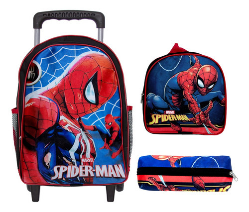 Kit Mochila Infantil Escolar Homem Aranha Passeio Rodinha