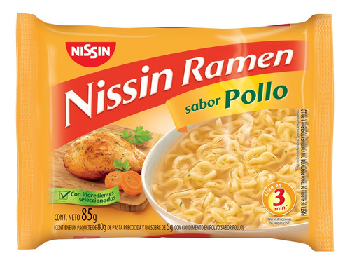 Ramen Nissin Sabor A Pollo 85 Gr.  Fideos En 3 Minutos