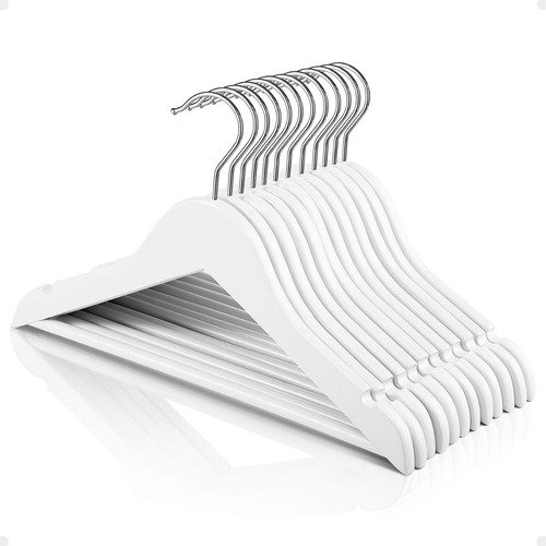 Kit 10 Cabide De Madeira Branco Com Ganchos Luxo Premium