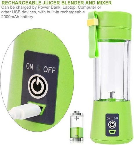 Licuadora Portátil Recargable Con Cable Usb Vaso De 380ml Us