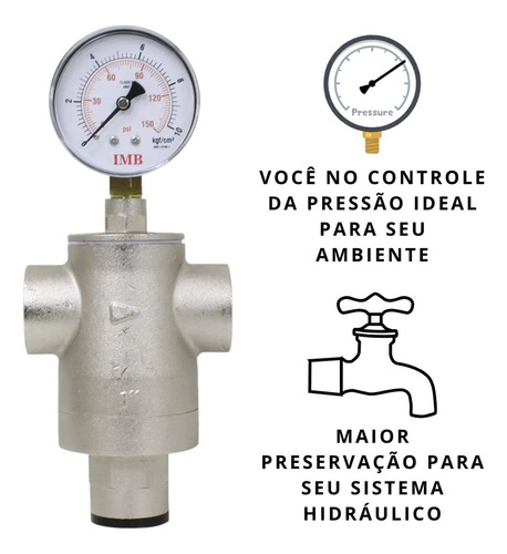 Válvula Redutora De Pressão PN10 3/4 IVM Italy Com Manômetro Medidor de Pressão 2.1/2 150 PSI