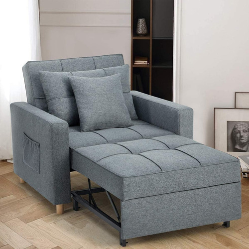 Sillón Cama 3 En 1; Ajustable Tamaño Individual De Lino Gris