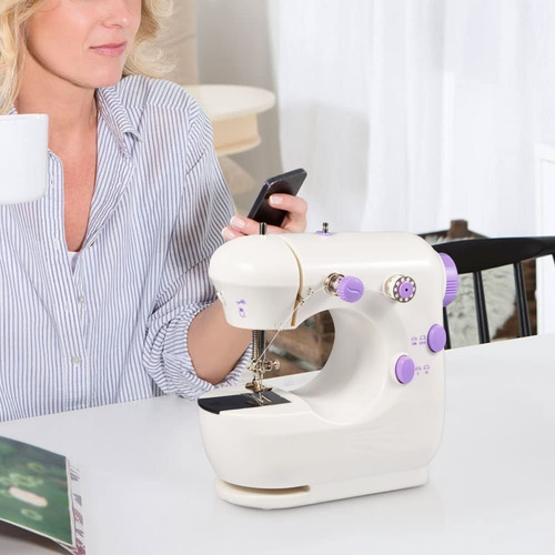 Máquina De Coser Portátil De Dos Velocidades Y Dos Hilos Color Blanco