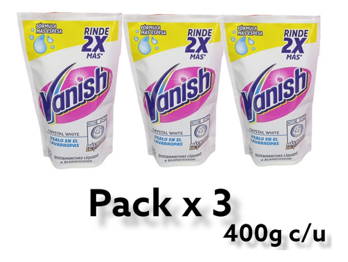 Pack X 3 Vanish Crystal White Quitamanchas Liquido Repuesto