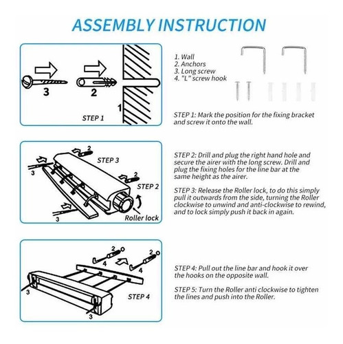Imagen 8 de 9 de Tendedero Ropa Retráctil Colgador Pared 5 Líneas Extensibles