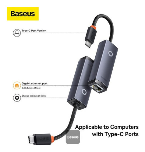 Adaptador Baseus Tipo-c A Rj45 1000mbps Windows Linux, Negro