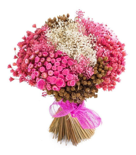 Bouquet Arranjo Di Pé Florzinha Seca Mini Cor Rosa