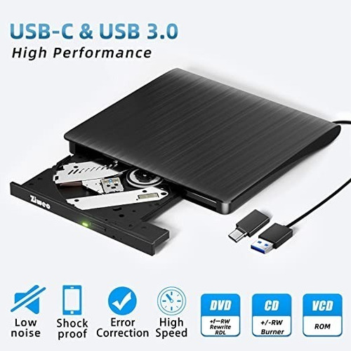 Imagen 2 de 4 de Unidad De Dvd Externa Usb 3.0 Tipo-c Cd Reproductor Portátil