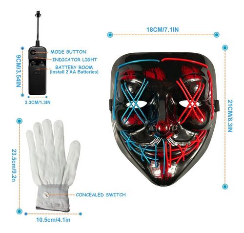 Guantes Esqueleto Con Mascara Hacker Con Purgas Led D