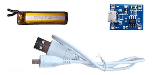 Bateria Litio 190mah 3.7v + Modulo Micro Usb + Cable Usb