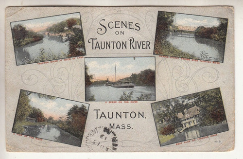 Antigua Postal 5 Escenas Taunton River Massachusetts Usa