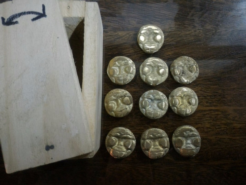 10 Fichas De Bronce Para Juego De Sapo!! Con Caja De Madera