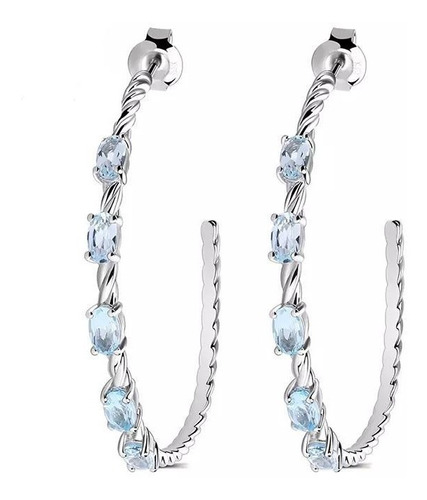 Aros Argollas 4 Cm Plata 925 Topacio Azul / Canale Donna 