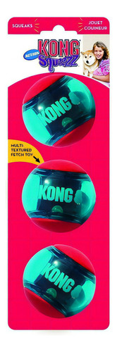 Kong Squezz Action Paquete Con 3 Pelotas Medianas Color Azul Y Rojo