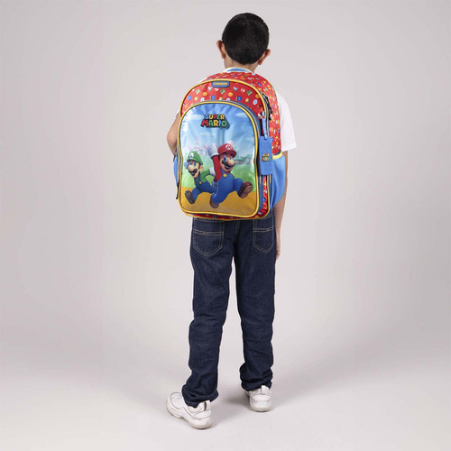 Mochila Grande Escolar Chenson Super Mario Bros Luigui Fiant Color Azul Marino Diseño De La Tela Liso