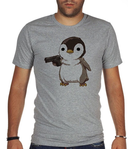 Remera De Hombre Pinguino Con Un Arma Apuntando