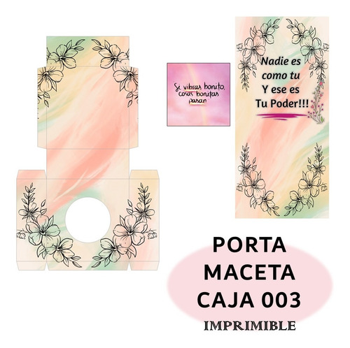 Imagen 1 de 3 de Imprimible Caja Porta Maceta 003 Frase Con Frase Positiva