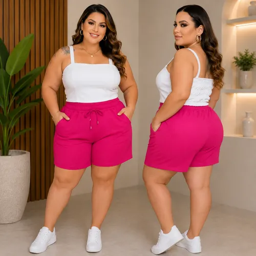 Short Feminino Plus Size Moletinho Casual Verão