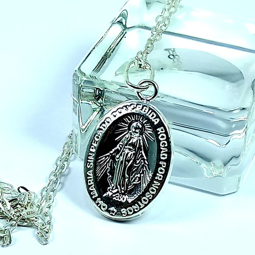 Imagen 4 de 9 de Virgen María De Plata 925 - Milagrosa + Cadena Plata + Caja