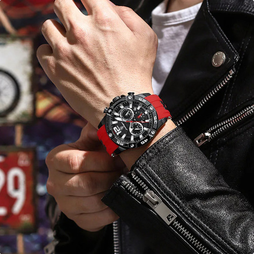 Reloj Para Hombre Marca Ryscom Sub Esferas Minutos Segundos Correa De Silicona Caja De Acero Inoxidble Mancillas Luminosas Verde Por La Noche Deportivo 3atm Calendario