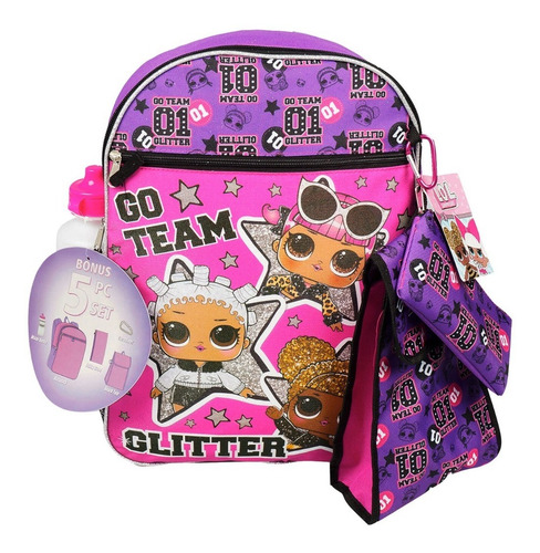 Mochila Y Bolsa Niñas Set 5 Piezas Lol Surprise Color Violeta