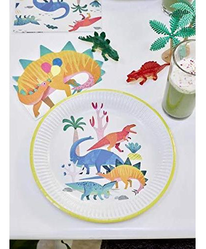 Plato De Papel Dinosaurio 23 Cm 8 Unidades Colores Mixtos
